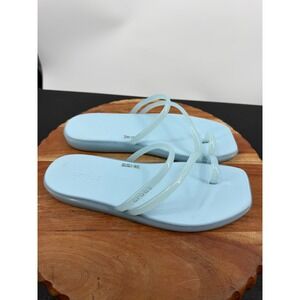 Crocs Miami Toe loop Sandals Women Size 8 Light Blue Translucent Strappy Square